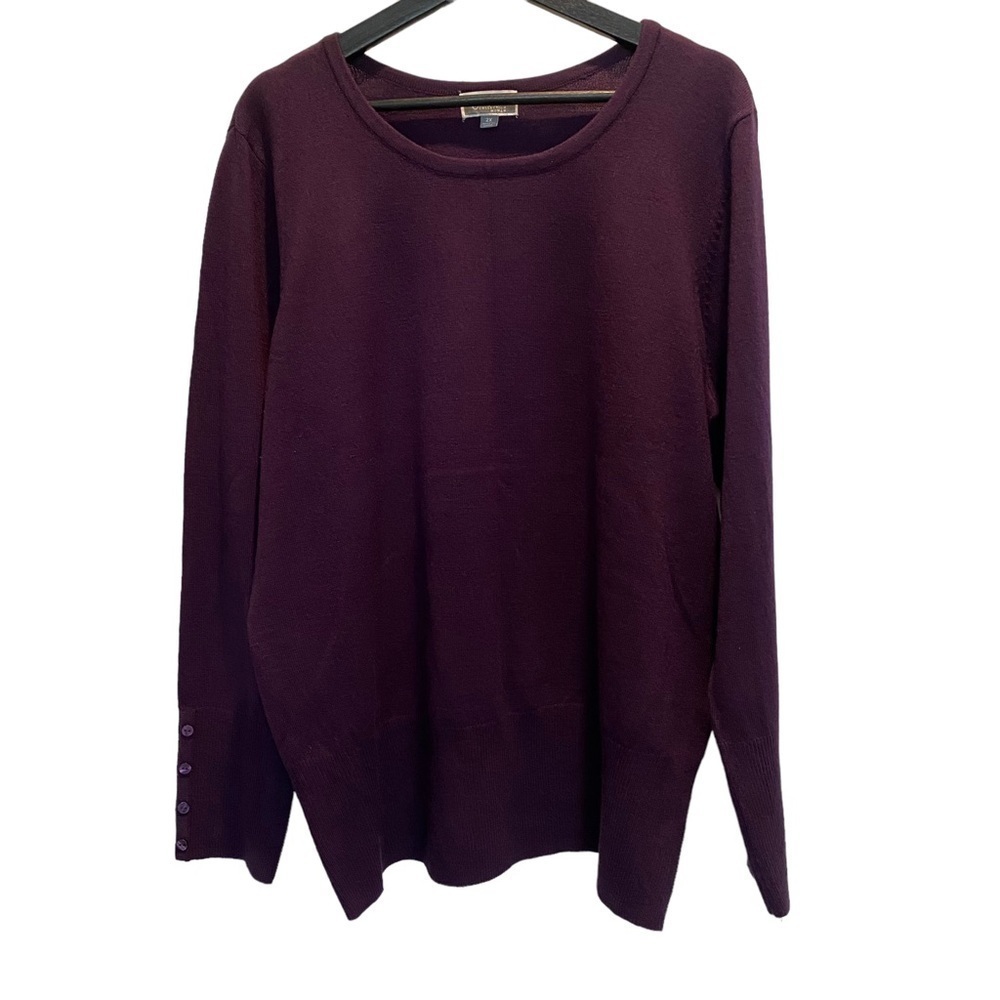 JM Collection women's plus size 2X crew neck fine ribbed knit sweater purple